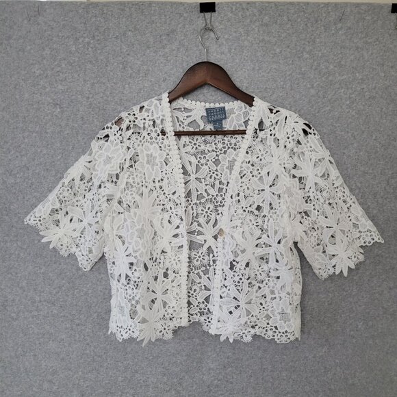 Rabbit Rabbit Rabbit Designs White Lace Floral Shrug Cardigan Top Size S - Picture 1 of 9